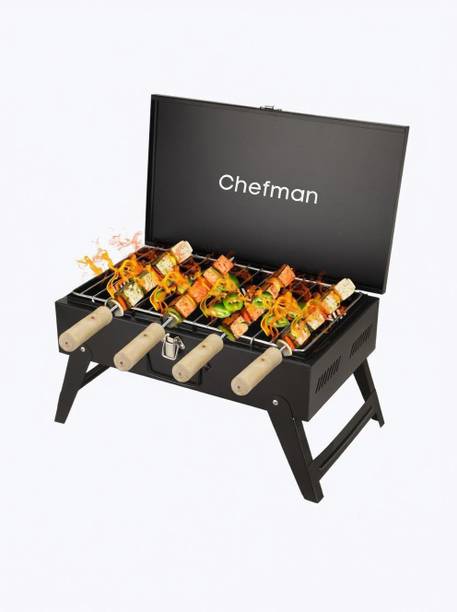 Chefman Charcoal Briefcase BBQ for Outdoor, Foldable Legs, 4 Skewer, Perfect for Camping Electric Tandoor