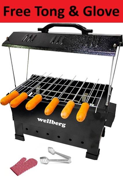 WELLBERG Electric & Charcoal Barbeque Multi Purpose"Grill with 6 Skewers Wooden Handle Electric Grill Big Electric Tandoor Electric Tandoor
