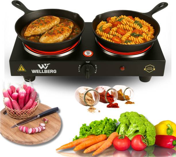 WELLBERG 2000W Electric Double Hot Plate | Dual Coil Cooktop for Home Cooking Electric Tandoor