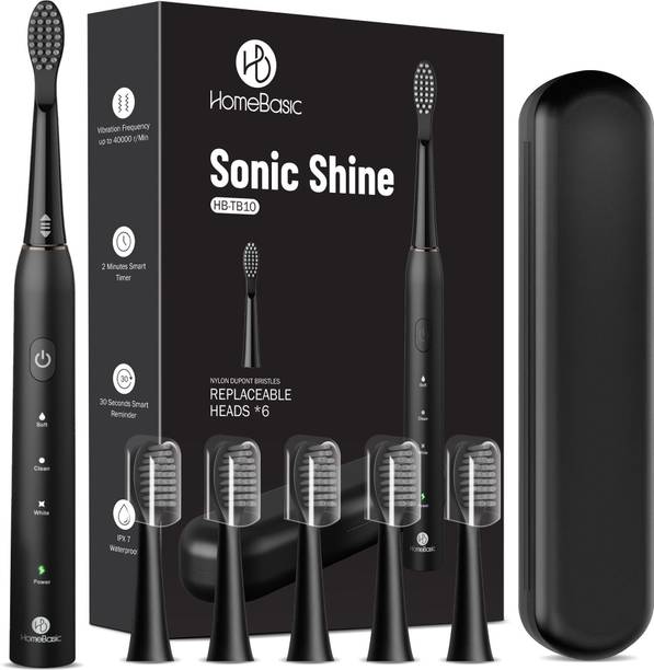HOMEBASIC Sonic Shine 6 Dupont Brush Heads, 3 Modes, USB-C, IPX7 Waterproof Electric Toothbrush
