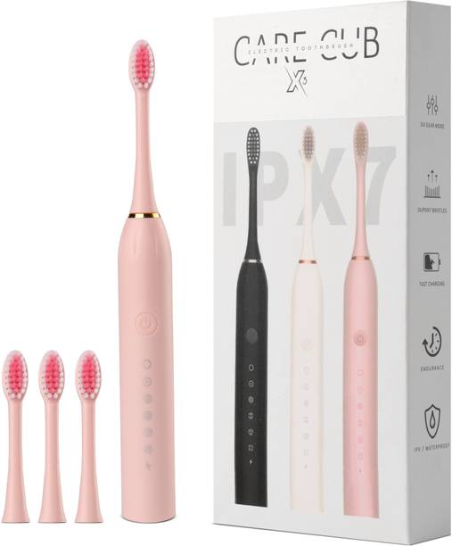 CARE CUB X-3 Sonic White Electric Toothbrush IPX7 Waterproof Replaceable Heads, Gum Care Electric Toothbrush
