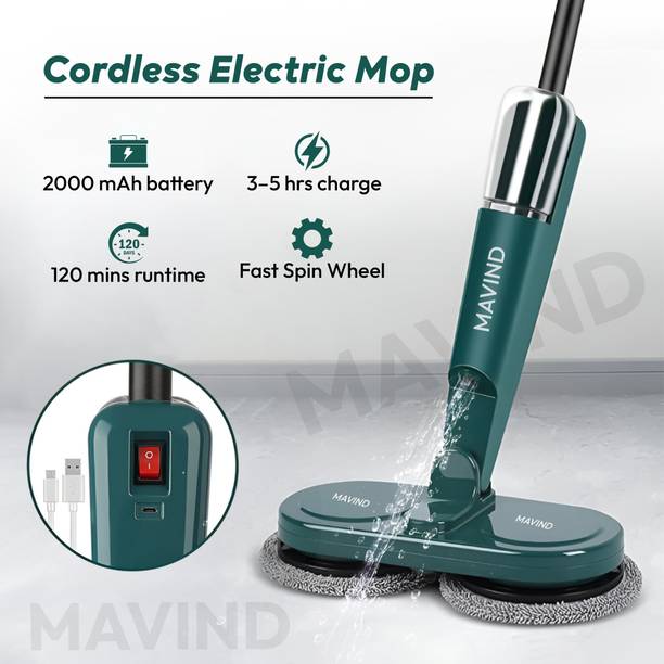mavind Electric Cordless Spin Mop for All Floor Types,Home,Kitchen & Office use String Mop