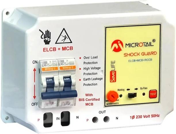 MICROTAIL Single Phase 40A 2 Pole RCCB + ISI Marked MCB with High Voltage Protection ELCB+MCB+RCCB MCB