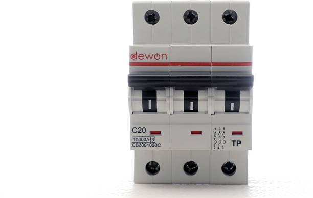 Dewon Electric 20 A Three Pole MCB | 10kA Breaking Capacity | C Curve 20 A MCB