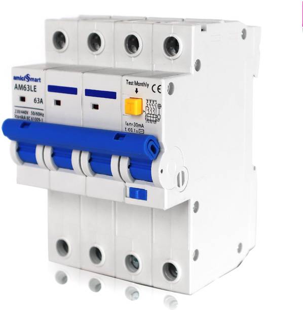 amiciSmart Protection, Shock-Proof Circuit Breaker 3-Phase Switchable Leakage Protector with Overcurrent and Short-Circuit MCB