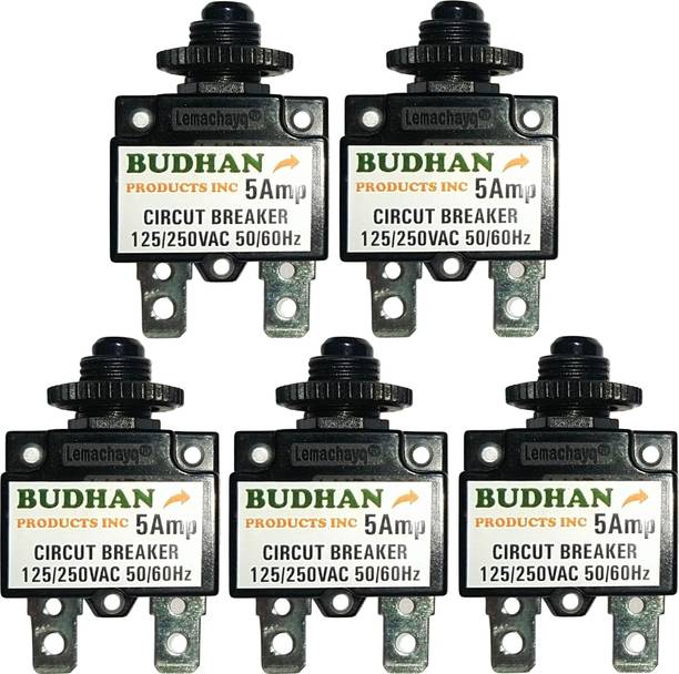 BUDHAN PRODUCTS INC AC 125/250V / 5A Circuit Breaker with Push Button Reset | 5Amp Load Switch 5 Pcs of 5 (Five) Amps Mini Circuit Breaker | Thermal Overload Protector MCB