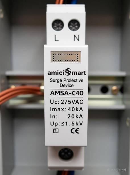 amiciSmart AC Surge Protector, 2-Pole 20KA~40KA 275V SPD Lightning Protection Device MCB