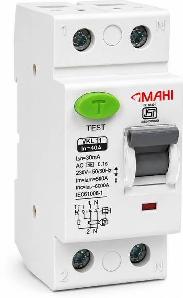 Jobber 40A DP RCCB 30mA Double Pole Single Phase RCCB Safety Circuit Breaker 30mA Leakage Trip 40A Double Pole RCCB DIN Rail Mount with Test Button MCB
