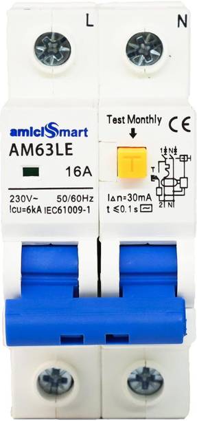 amiciSmart 16A RCBO, 220V Residual Current Circuit Breaker with Over Current Shock Proof, with On/Off Switch for Leakage Protection MCB