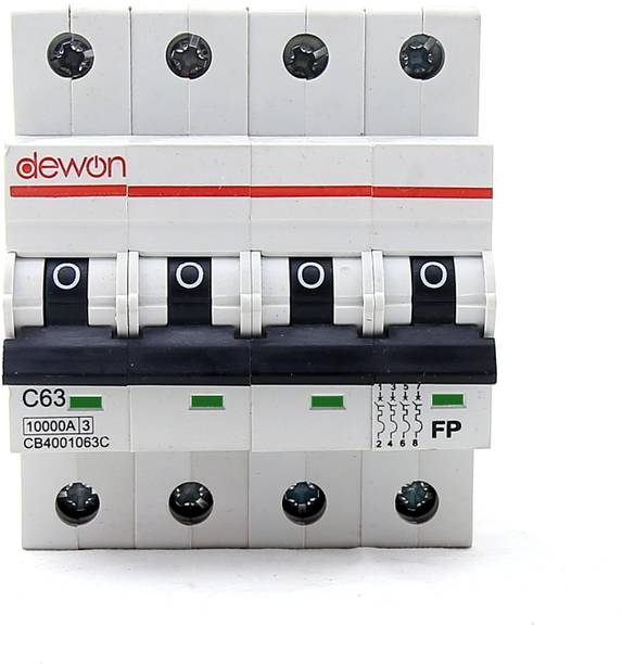 Dewon Electric 63-A, ampere 4-Pole C Curve MCB, 10kA , Center Knob 63A MCB