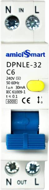 amiciSmart 6A RCBO, Single Module 220V Residual Current Circuit Breaker with Over Current, Short-Circuit and Leakage Protection, Shock Proof MCB