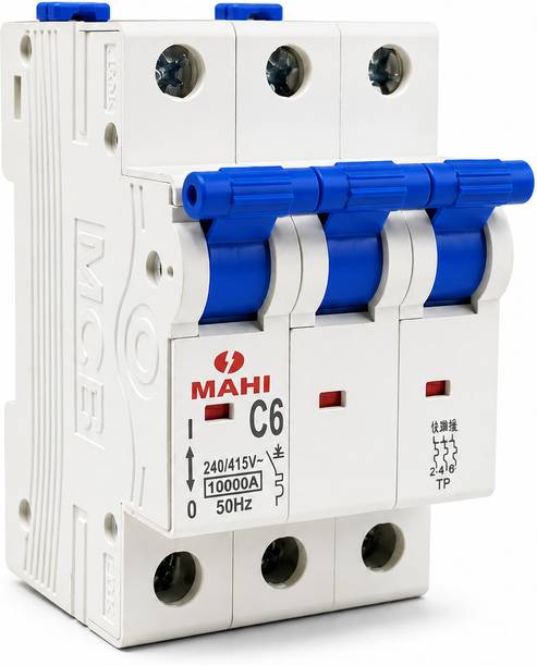 Jobber TP 6A Three Pole MCB, C Curve, 10kA, 240/415V Circuit Breaker TP 6Amp MCB-1 MCB
