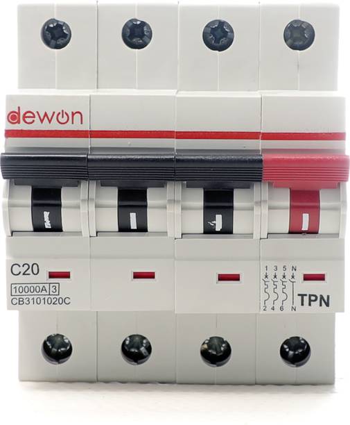 Dewon Electric 20A TPN MCB | Triple Pole + Neutral Miniature Circuit Breaker 20 A TPN MCB