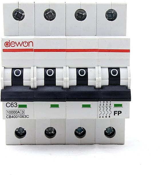 Dewon Electric 63-A, ampere 4-Pole C Curve MCB, 10kA , Center Knob 63A MCB