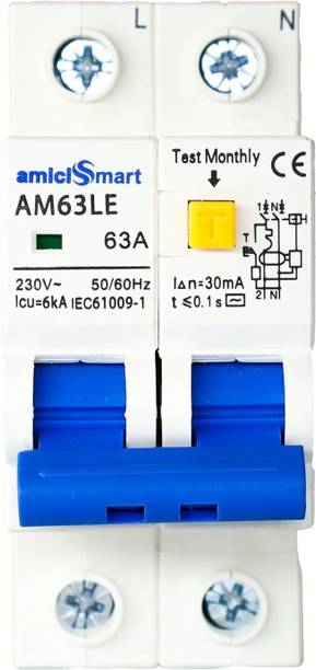 amiciSmart 63A RCBO, 220V Residual Current Circuit Breaker with Over Current Short-Circuit and Leakage Protection MCB