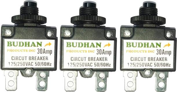 BUDHAN PRODUCTS INC 3 No's of 30 Amps Mini Circuit Breaker | Thermal Overload Protector AC 125/250V 30A Push Button Reset | 30Amp Load Switch, PCB Mount MCB