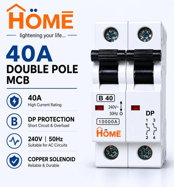 HOME ELCTRIC HOME Electric 10A Double Pole MCB – B Curve Circuit Breaker, 10kA, 240V AC HEDPMCB40 MCB