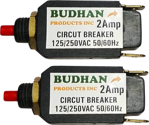 BUDHAN PRODUCTS INC 2 Pieces of 2 Amps Mini Circuit Breaker | Thermal Overload Protector AC 125/250V 2A Push Button Reset | 2Amp Load Switch, PCB Mount MCB