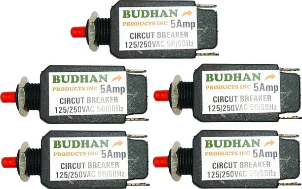 BUDHAN PRODUCTS INC 5 Pieces of 5 Amps Mini Circuit Breaker | Thermal Overload Protector AC 125/250V 5A Push Button Reset | 5Amp Load Switch, PCB Mount MCB