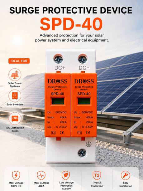 Dross Lightning Arrester | Over Voltage Protector | Thermal Disconnector DC SPD Surge Protection Device 600V 2 Pole 40kA for Solar PV Systems DIN Rail MCB