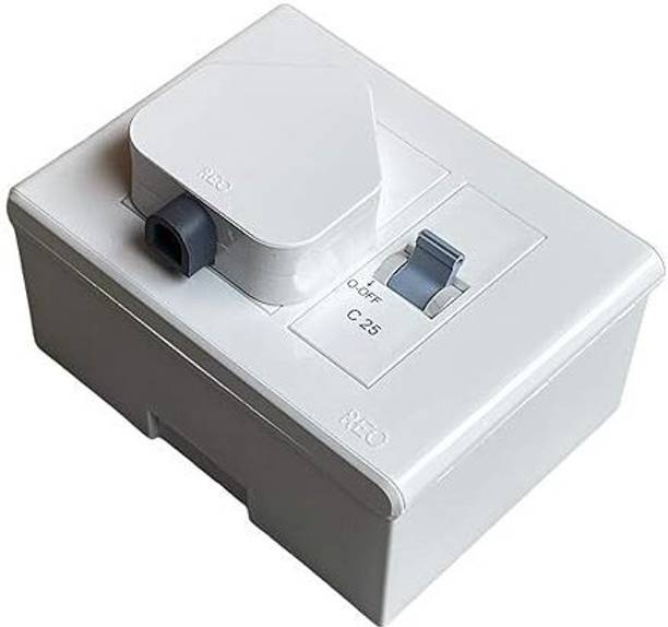 REO 6A / 16A / 32A HD MCB COMBO WITH 3M [ AC BOX ] Modular Ac MCB Box Protected Socket PVC Plastic Base 3-Model (White) MCB