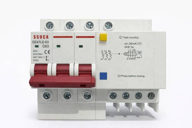 SSUCA 3 Pole 63A Three Phase RCBO + SPD Circuit Breaker | Overcurrent Protection DZ47LE-63 MCB