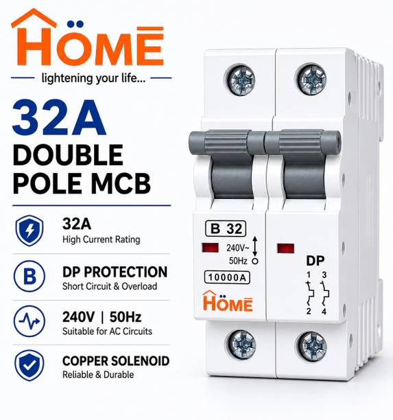 HOME ELCTRIC HOME Electric 32A DP MCB – Double Pole Circuit Breaker, B Curve, 10kA, 240V AC HEDPMCB32 MCB