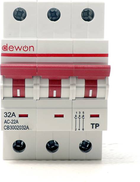 Dewon Electric 32A Triple Pole Isolator | 3P Main Switch | Overload & Surge Protection 32A MCB