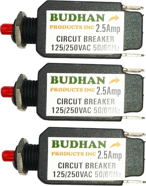 BUDHAN PRODUCTS INC 3 No's of 2.5 Amps Mini Circuit Breaker | Thermal Overload Protector AC 125/250V 2.5A Push Button Reset | 2.5Amp Load Switch, PCB Mount Brand MCB