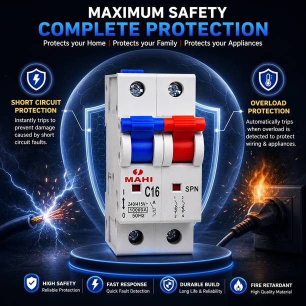 SHOPLYN 16A Double Pole DP MCB C Curve 10kA 240/415V DIN Rail Heavy Duty Overload & Short Circuit Protection Industrial & Residential Use MCB