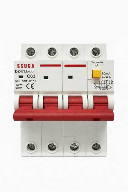 SSUCA 4 Pole RCBO 63A 3 Phase Circuit Breaker | Overcurrent & Short Circuit Protection DZ47LE-63 MCB