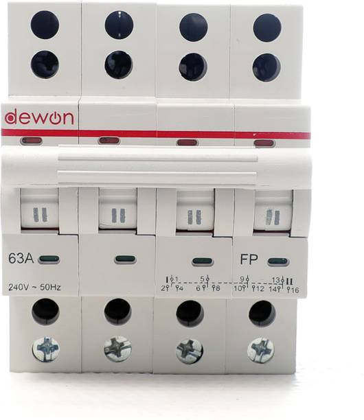 Dewon Electric 63A Changeover -FP-Four Pole MCB type-Overload & Surge Protection Durable Polycarbonate Housing| C-Curve Tripping| 10kA Breaking Capacity MCB