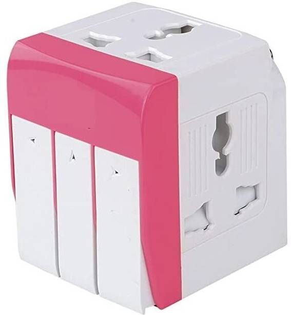 Jihaan Multi-Plug with Individual 3 Sockets pink Three Pin Plug