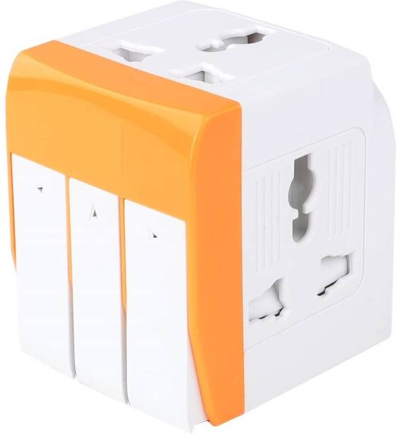 Jihaan Travel Adaptor Plastic Extension orange 3 in 1 Adapter Multi Plug with 3 Sockets with 3 Individual Switch Extension Three Pin Plug
