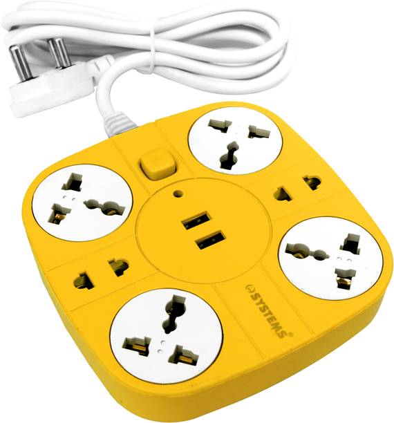eSYSTEMS USB Extension Cord – 6 socket Outlet with 2 USB Port Multi Plug 10 A Three Pin Socket