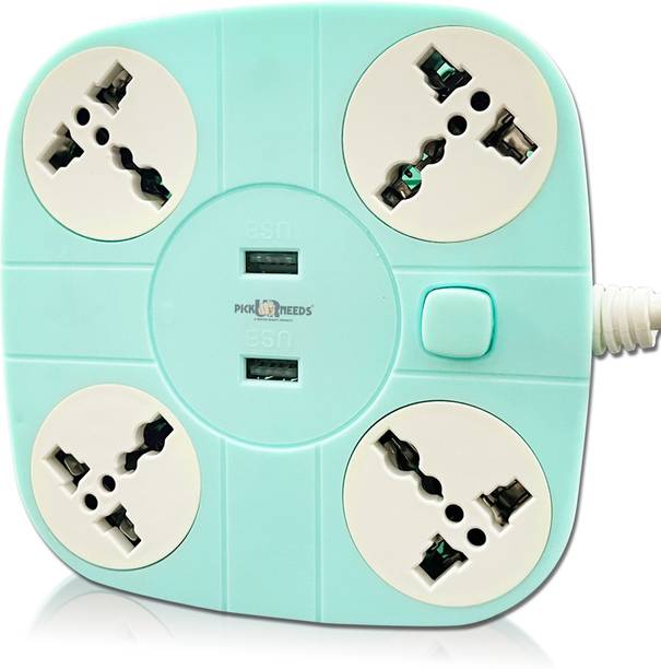 Pick Ur Needs 10A 4 -Way Extension Board / Cord With 2 USB Socket 4  Socket Extension Boards