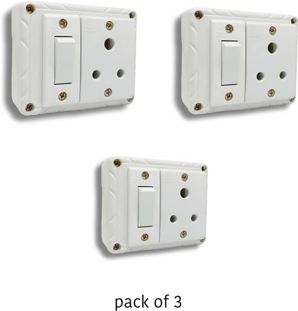 ANCHOR 2 way charging board with box 1 socket , 1 switch wired (P ack of 3 ) 6 A Three Pin Socket