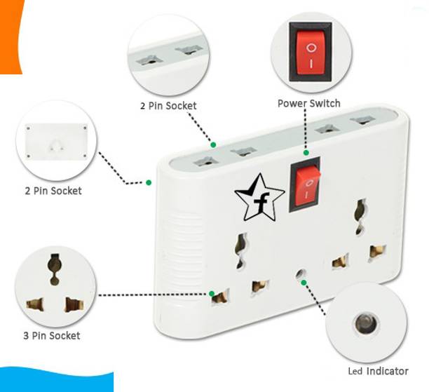 Flipkart SmartBuy 3 Pin MultiPlug Point ||Universal Sockets and 1 Switches (White) 4  Socket Extension Boards