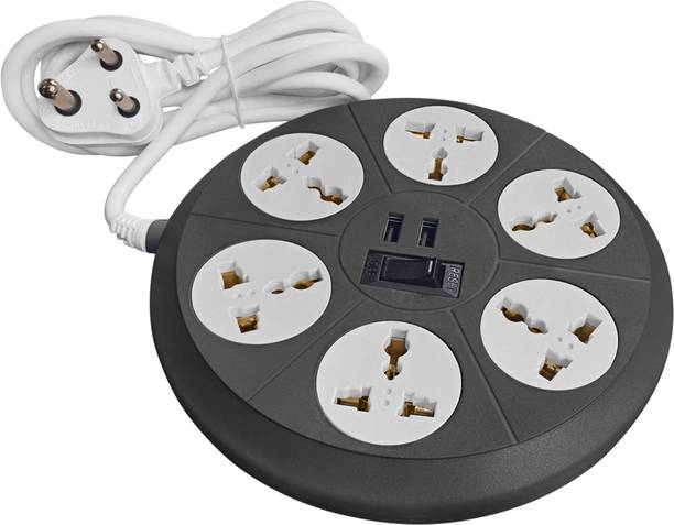 ELOVE Multi Plug Socket Extension Board-with 6 Outlets 2 USB Port Extension Power cord 10 A Three Pin Socket