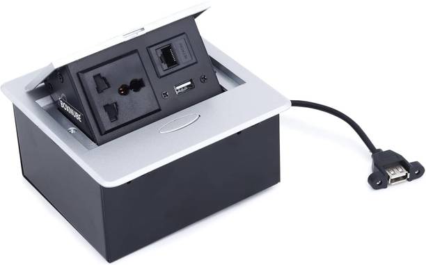 BOXNUBE Hydraulic Square Pop-Up Box Cable Cubby with LAN, USB-A, Universal 6 A Three Pin Socket