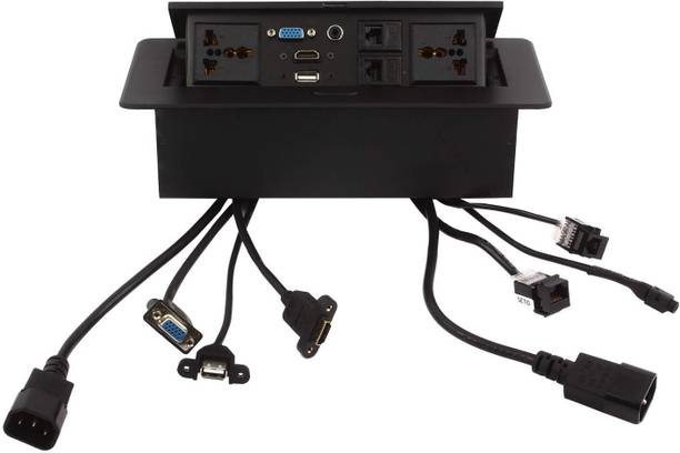 BOXNUBE Hydraulic Pop Up Box Cable Cubby with HDMI, Audio, LAN, USB & Power Ports 6 A Three Pin Socket