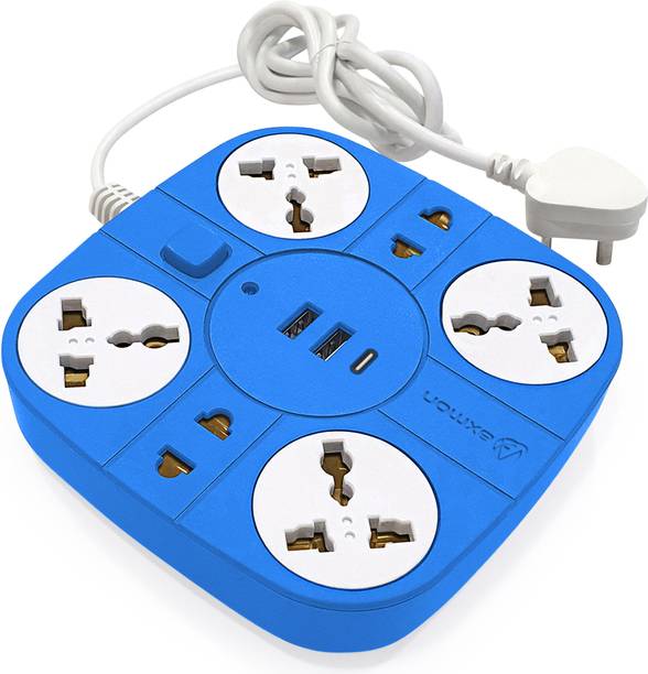 Axmon Extension Cord with 2 USB Charging Ports and 6 Socket - 10 Amp Heavy Duty Multiplug Extension Board for Multiple Devices Smartphone Tablet Laptop Computer - Blue 10 A Three Pin Socket