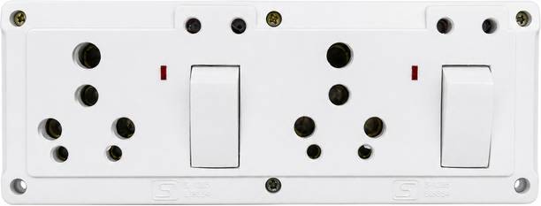ECOM 16A Modular Double Socket with Dual Switch | 2 Universal 3 Pin Power Sockets 16 A Six Pin Socket