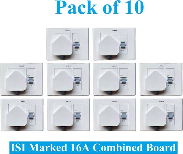 Sauran Pack of 10 16A Combined Extension Board (1 Socket And 1 MCB) ESP38.2 16 A Three Pin Socket