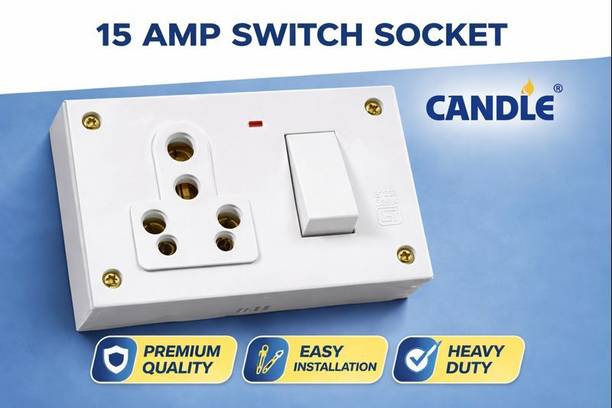 CANDLE Unbreakable 15amp. Switch+Socket+Indicator Combined Board With Box Pack of 1 15 A One Way Electrical Switch