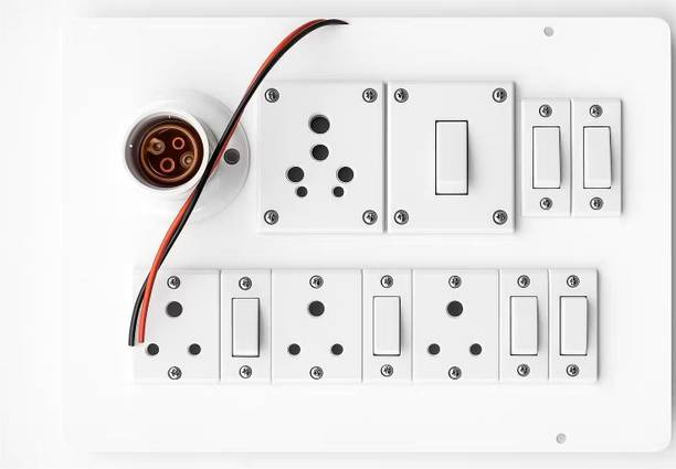 APR Modular Electric Switch Board | 6 Switch + 3 Universal Socket + Bulb Holder 16 A Four Pin Socket