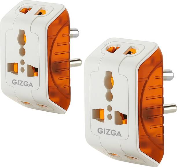 Gizga Essentials 3 Pin Multi Plug Socket | Universal Adapter with Compact Design, (Pack of 2) 6 A Three Pin Socket