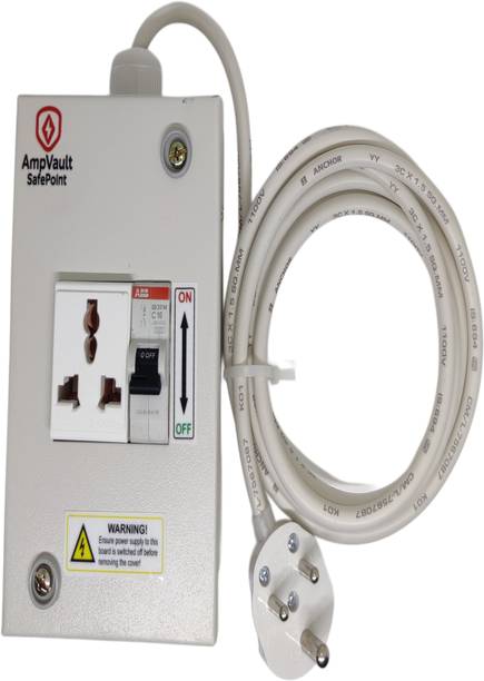 AmpVault SafePoint EV Charging Safety Device With 16A MCB and Surge Protection (2 Mtr Cable) 15 A Three Pin Socket