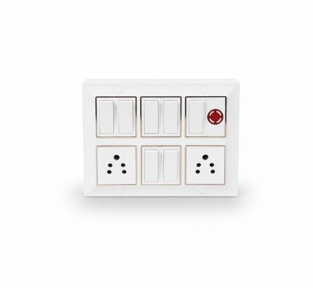 A1 LED 12 Modular Switch Board Complete | 7 Switch 2 Socket 1 Indicator 10 A One Way Electrical Switch