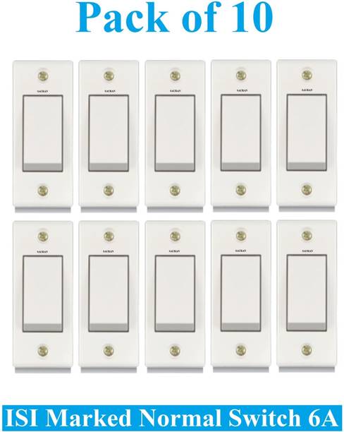 Sauran Pack of 10 Pieces 6amp ISI Marked Modular Switch White (ESP25.2) 6 A One Way Electrical Switch